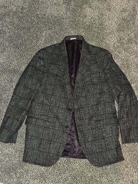 Joseph Abboud Gray Plaid Sport Coat w/ Subtle Purple Lining 44 Long
